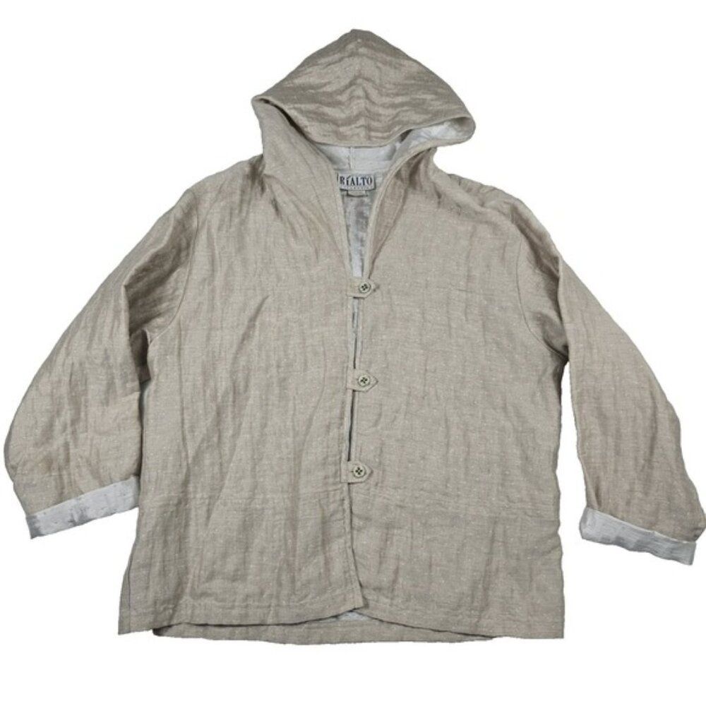 Vintage 90's Rialto Collection Joy Perreras Linen Hooded Roll Sleeve Jacket M